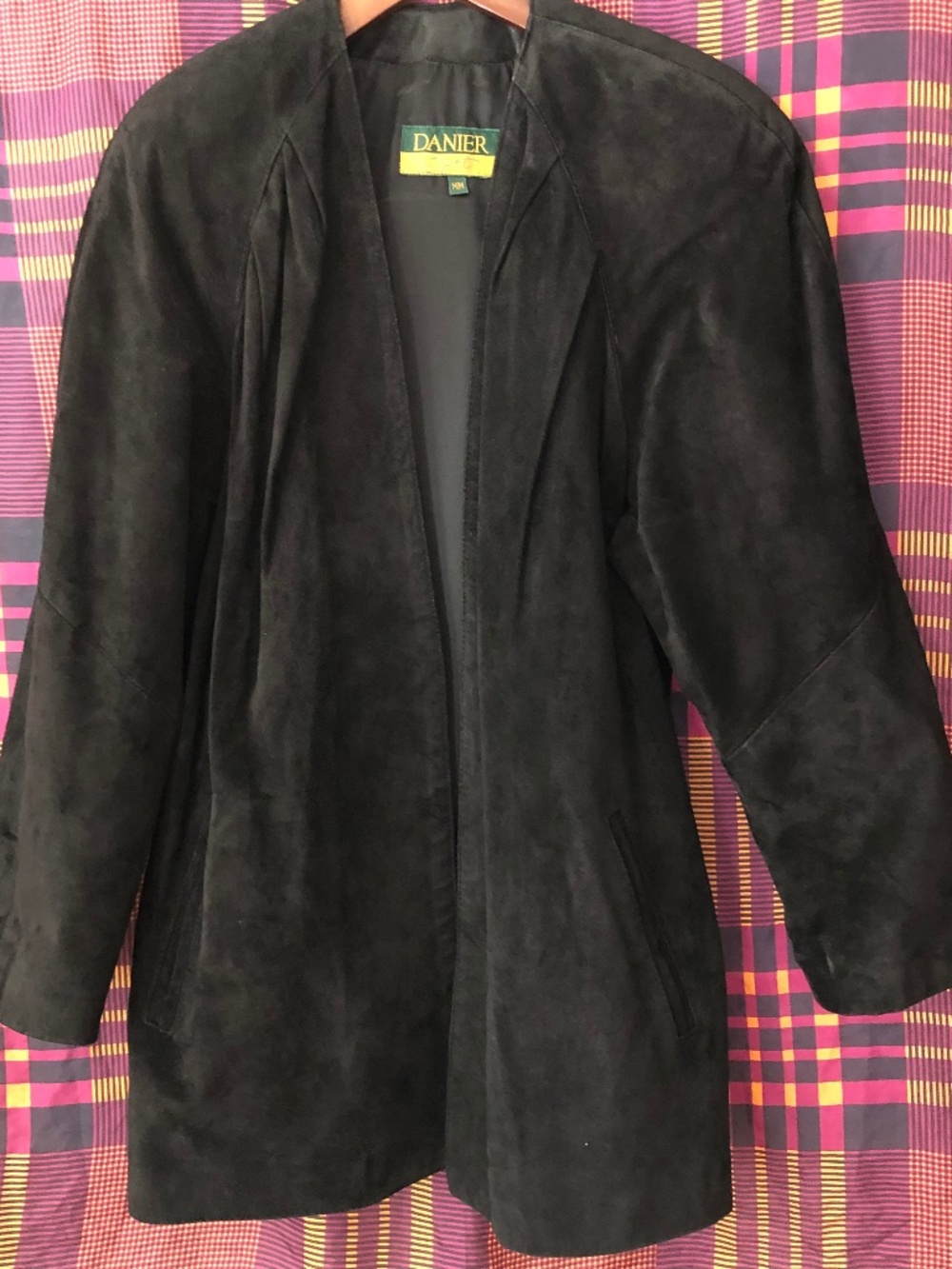 Vintage Danier Black Suede Open Front Jacket